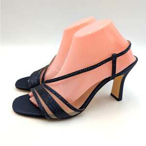 Nina Abbi Slingback Block Heel Sandals Open Toe Women's Navy Size US10M EU40